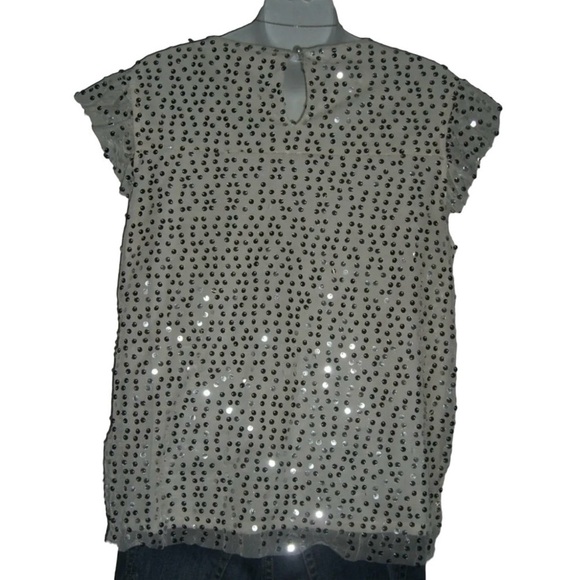 Lauren Conrad Blouse Ivory Silver Sequin Shirt Top Party Glam Fairy Twee Cream L - Picture 4 of 13